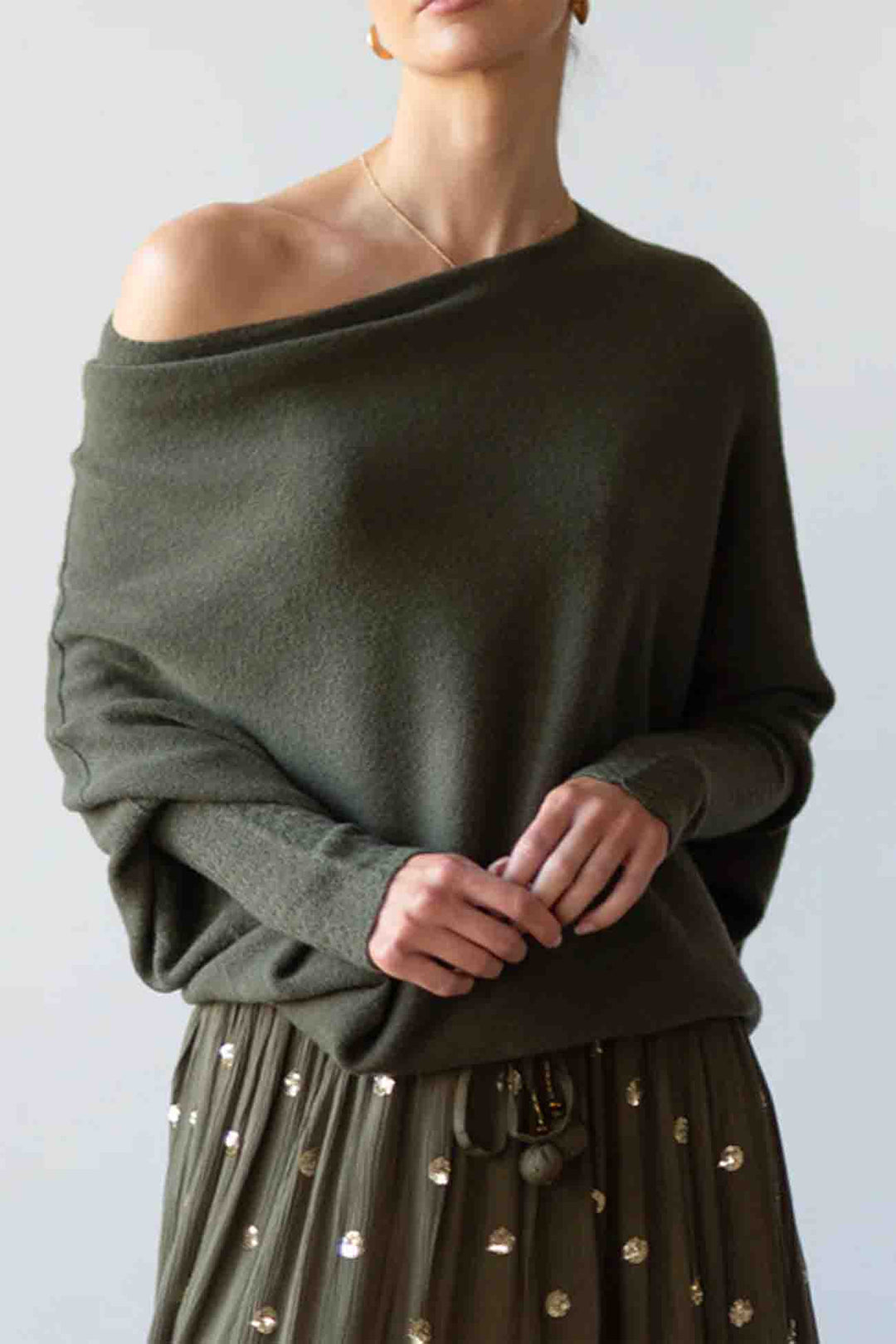 Solid Crew Neck Long Sleeve Top Dark Grey · One Size