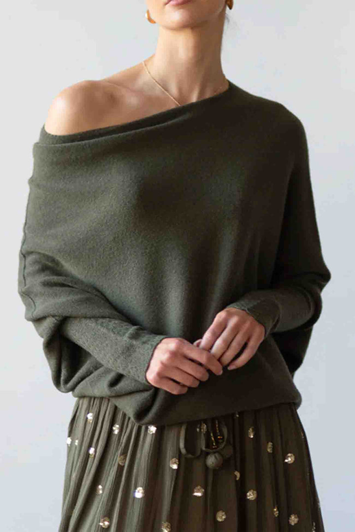 Solid Crew Neck Long Sleeve Top Dark Grey · One Size