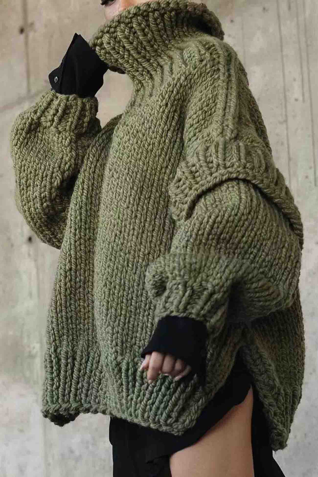 Solid Long Sleeve Cowl Neck Sweater Brown · L