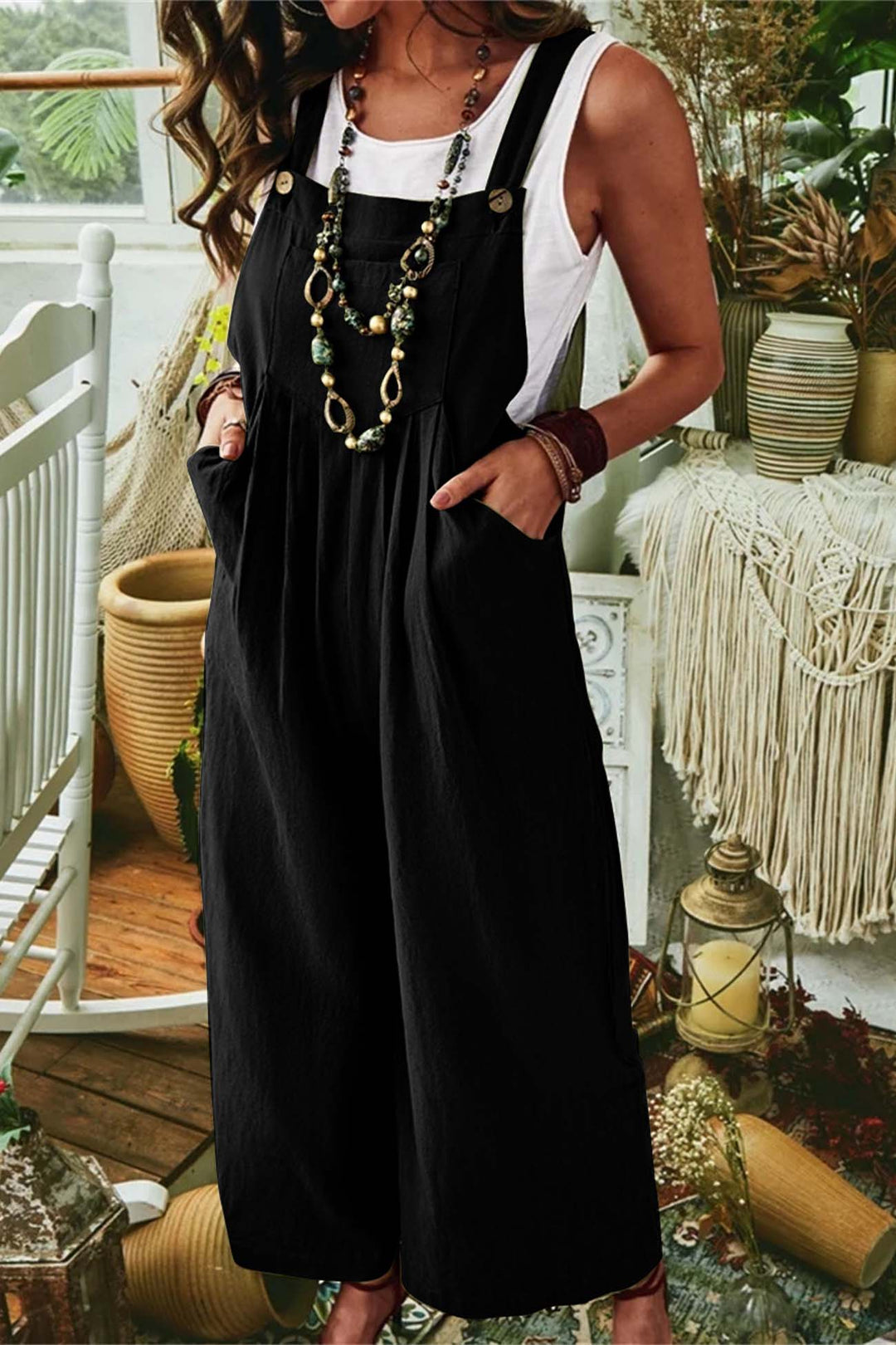 Wide Leg Pocket Sleeveless Jumpsuits Army Green · L