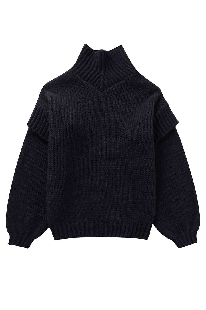 Solid Long Sleeve Cowl Neck Sweater Black · M