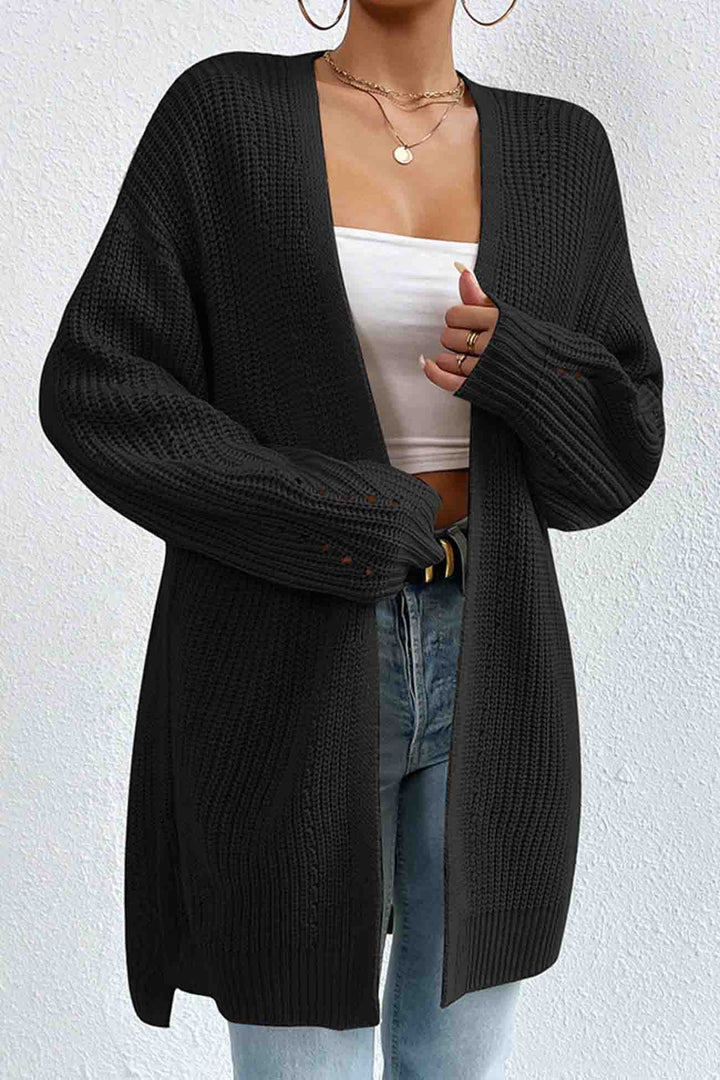 Solid Open Front Mid-Length Cardigan Apricot · L