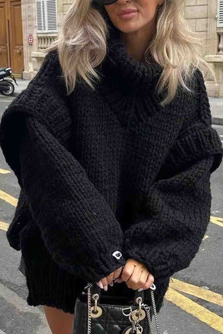 Solid Long Sleeve Cowl Neck Sweater White · L