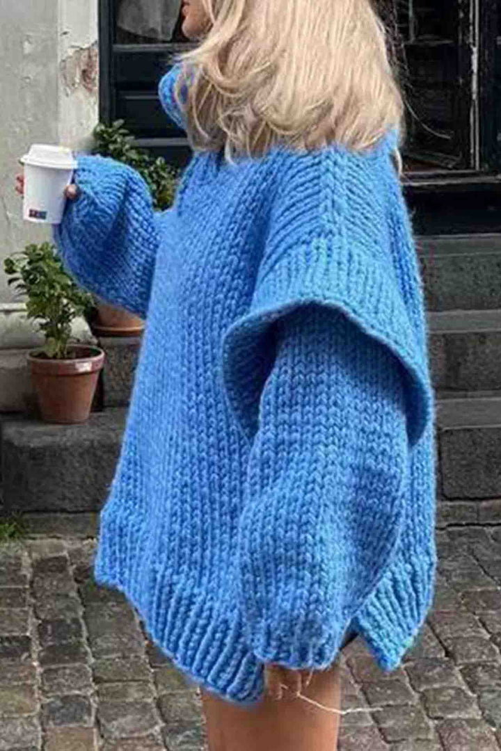 Solid Long Sleeve Cowl Neck Sweater Blue · M