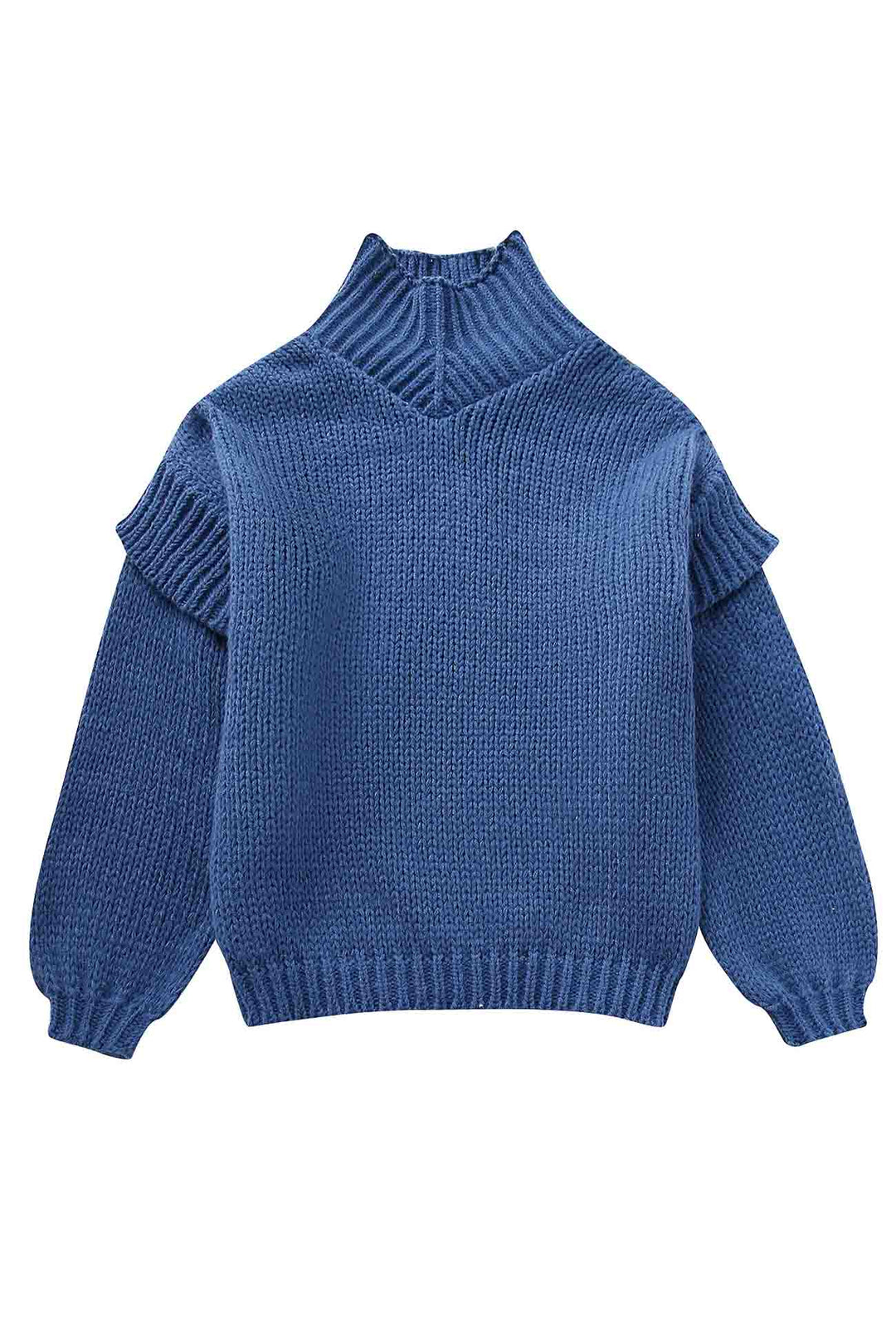 Solid Long Sleeve Cowl Neck Sweater Blue · L