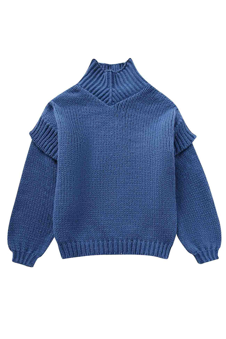 Solid Long Sleeve Cowl Neck Sweater Blue · L