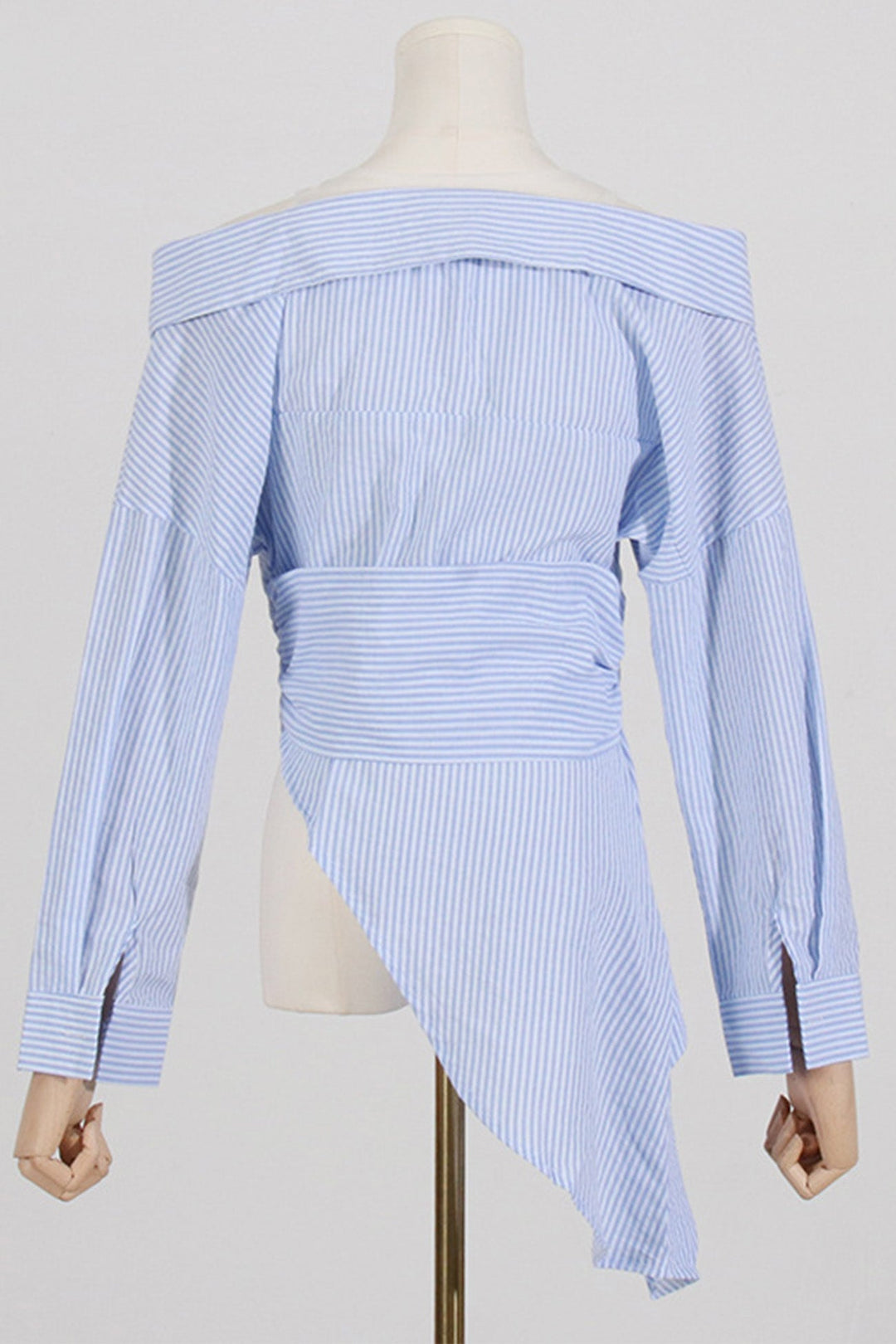 Off Shoulder Irregular Long Sleeve Striped Blouse White · S