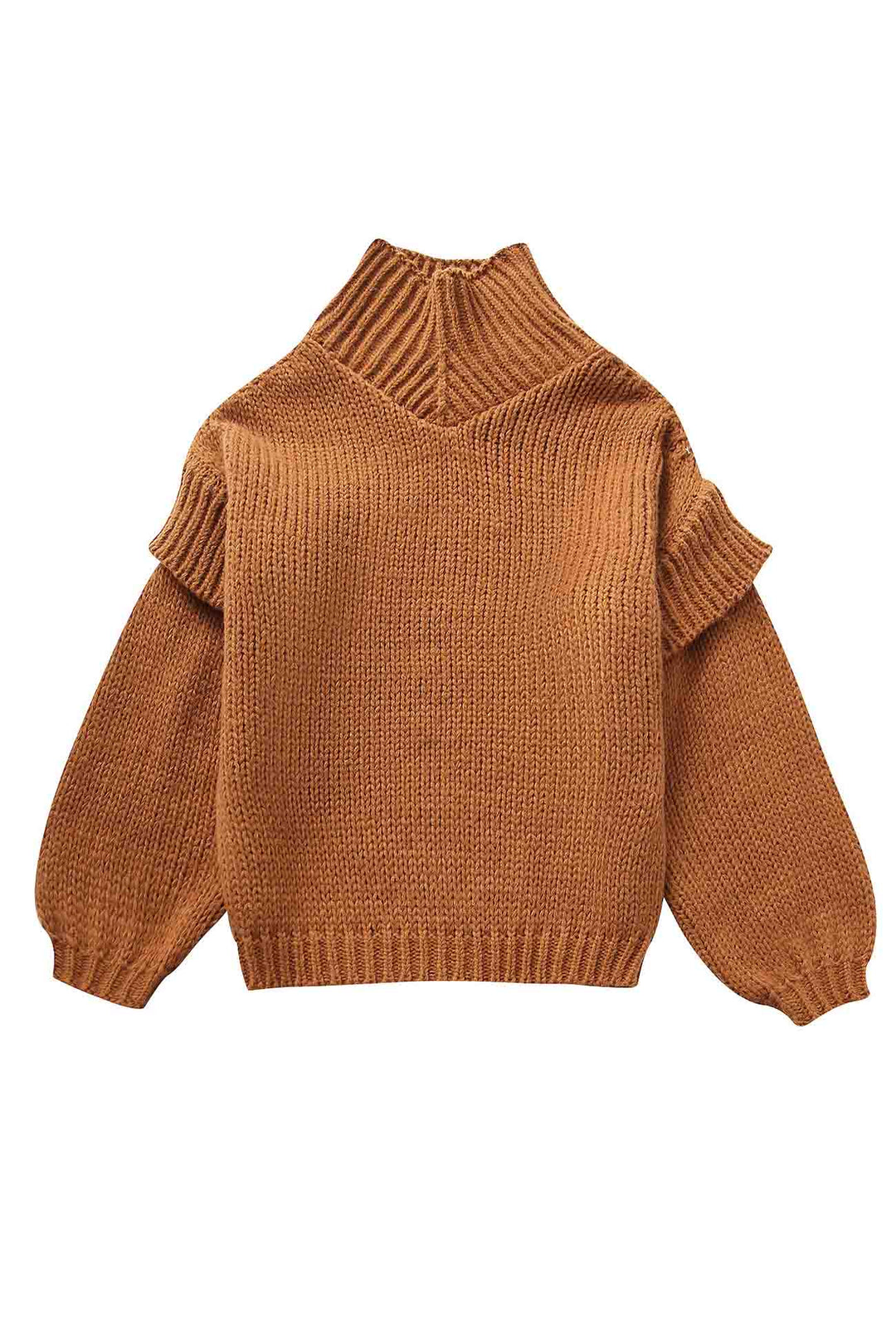 Solid Long Sleeve Cowl Neck Sweater Brown · S