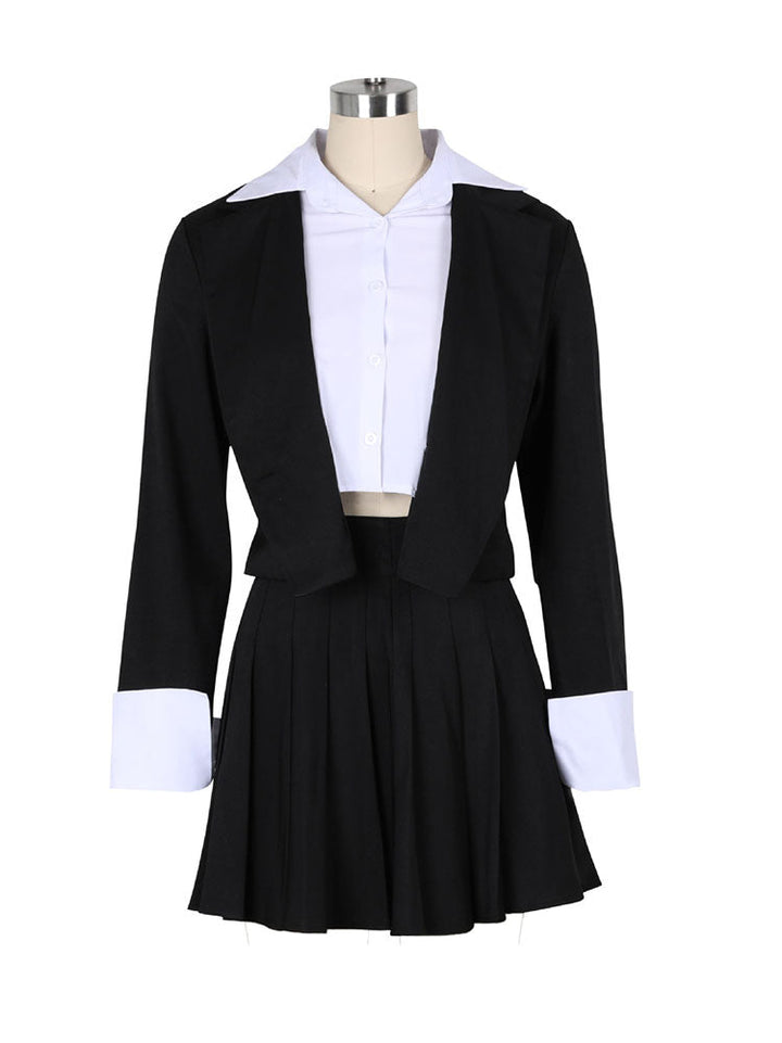 Crop Blazer Pleated Skirt Set Pink / M