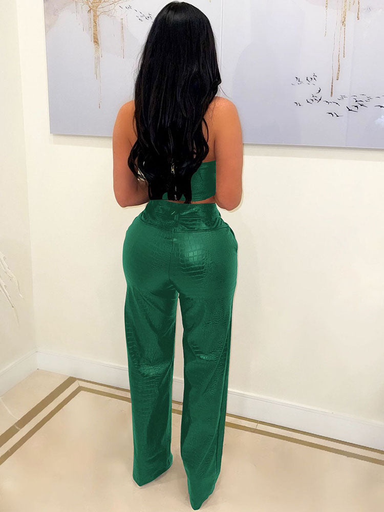 Leather Tube Top & Pants Set Green / XL