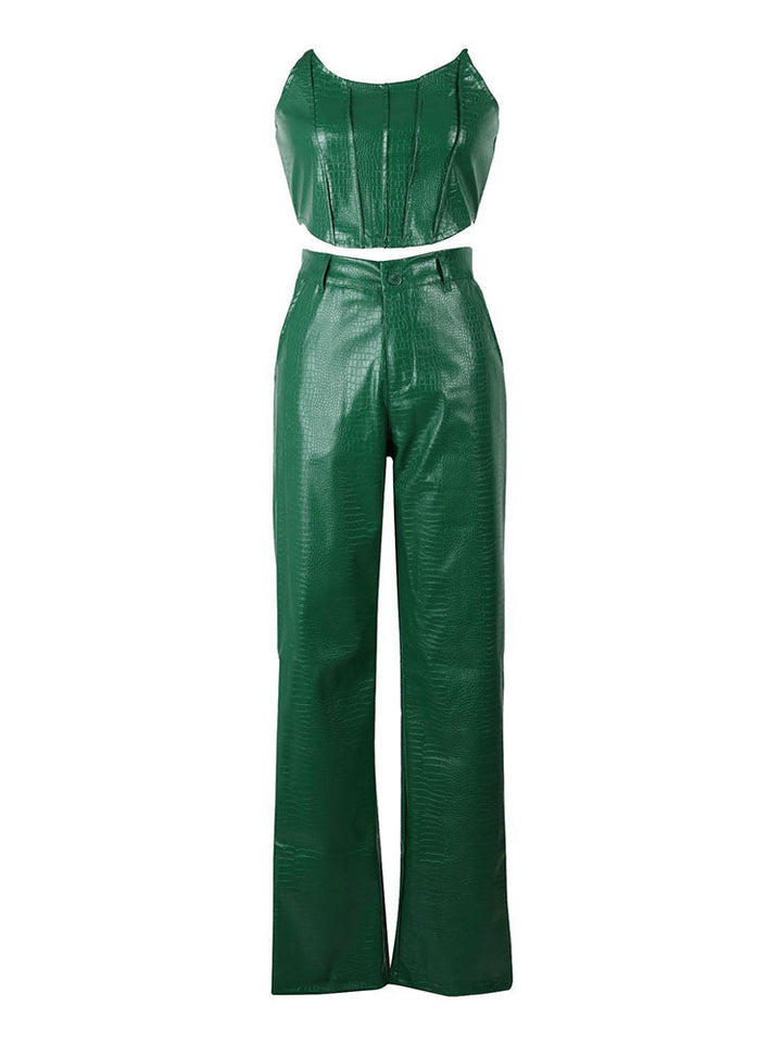 Leather Tube Top & Pants Set Green / 2XL