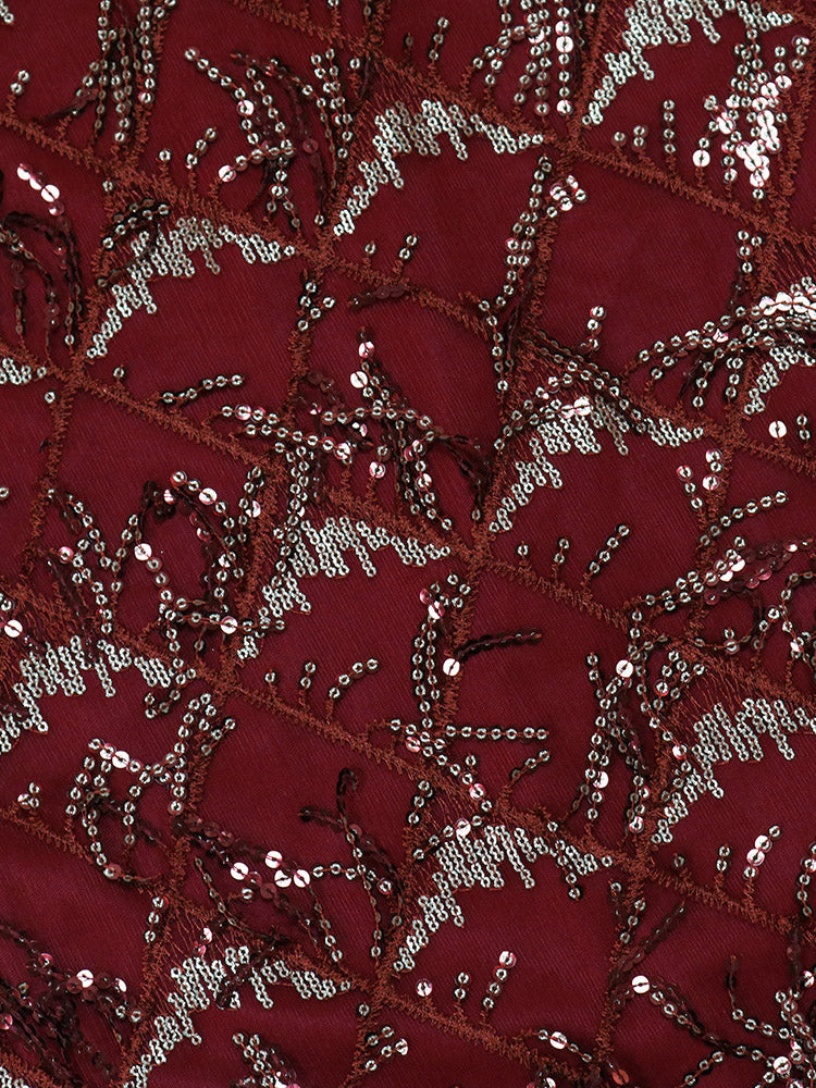 Sequin Fringed Gown Maxi Dress Red / 2XL
