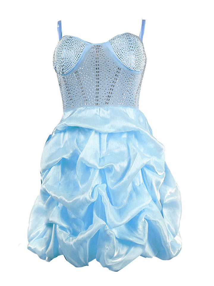 Rhinestone Mesh Ruffle Dress White / 2XL