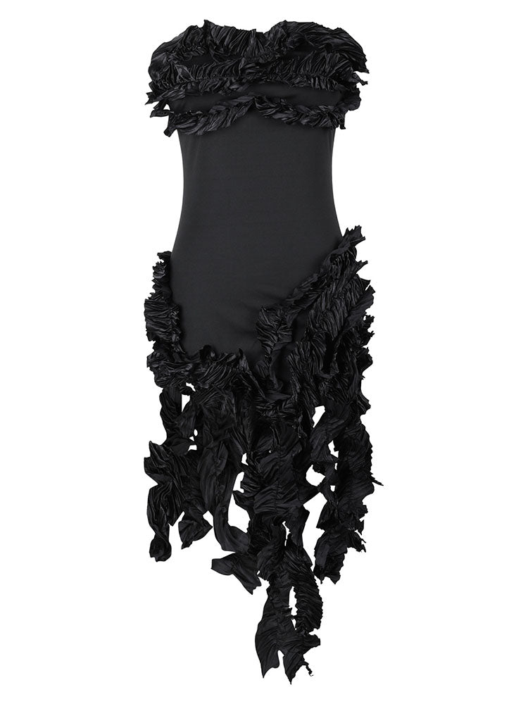 Strapless Irregular Ruffle Dress Blue / L