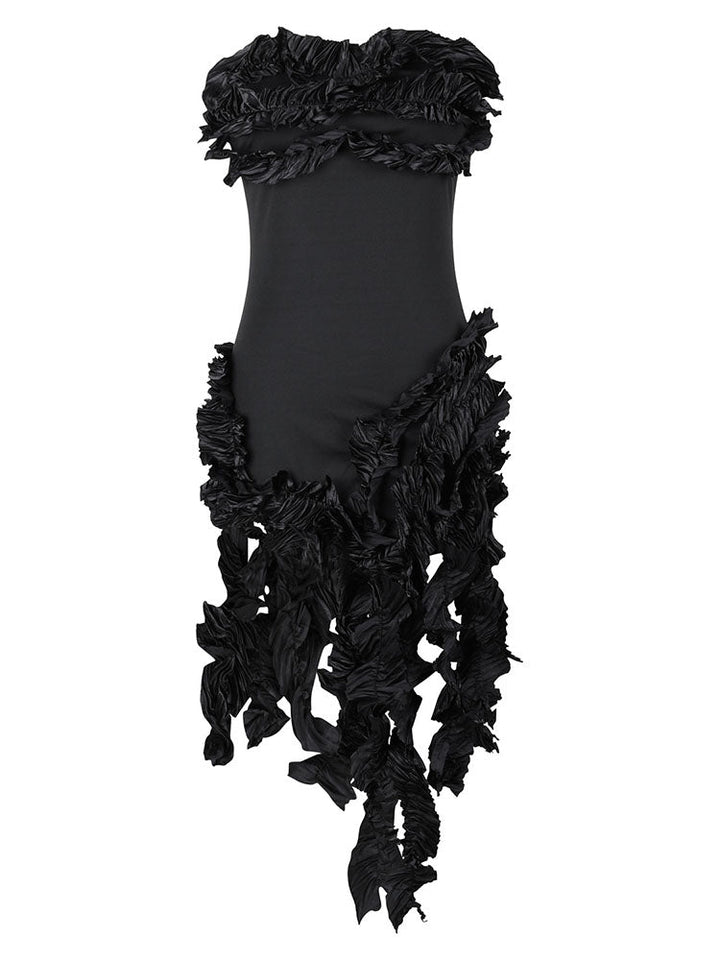 Strapless Irregular Ruffle Dress Blue / L
