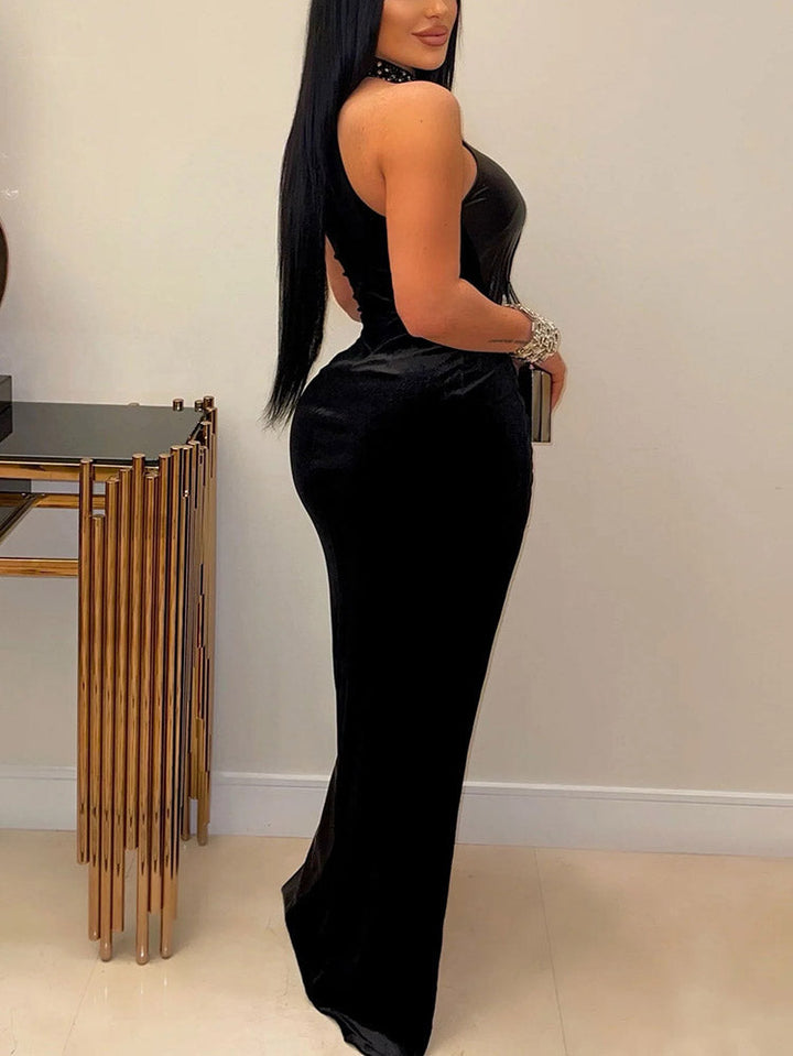 Metallic Split Party Dress Black / S