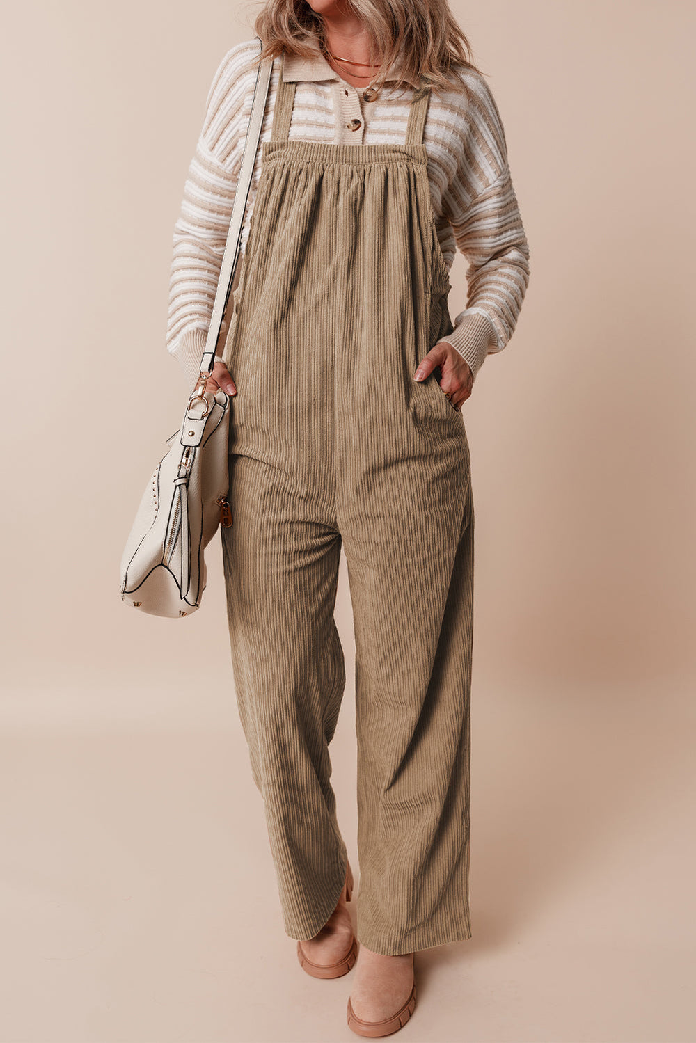 Solid Color Pocketed Corduroy Overall Gray Morn · M