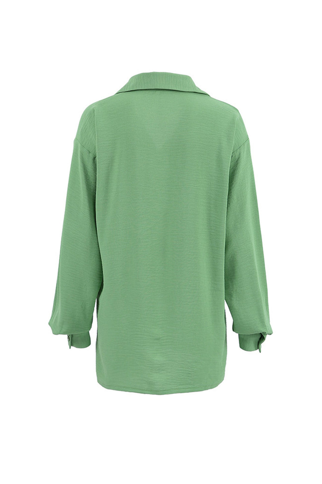 Solid Color Lapel Long Sleeve Button-Up Blouse Grey · S