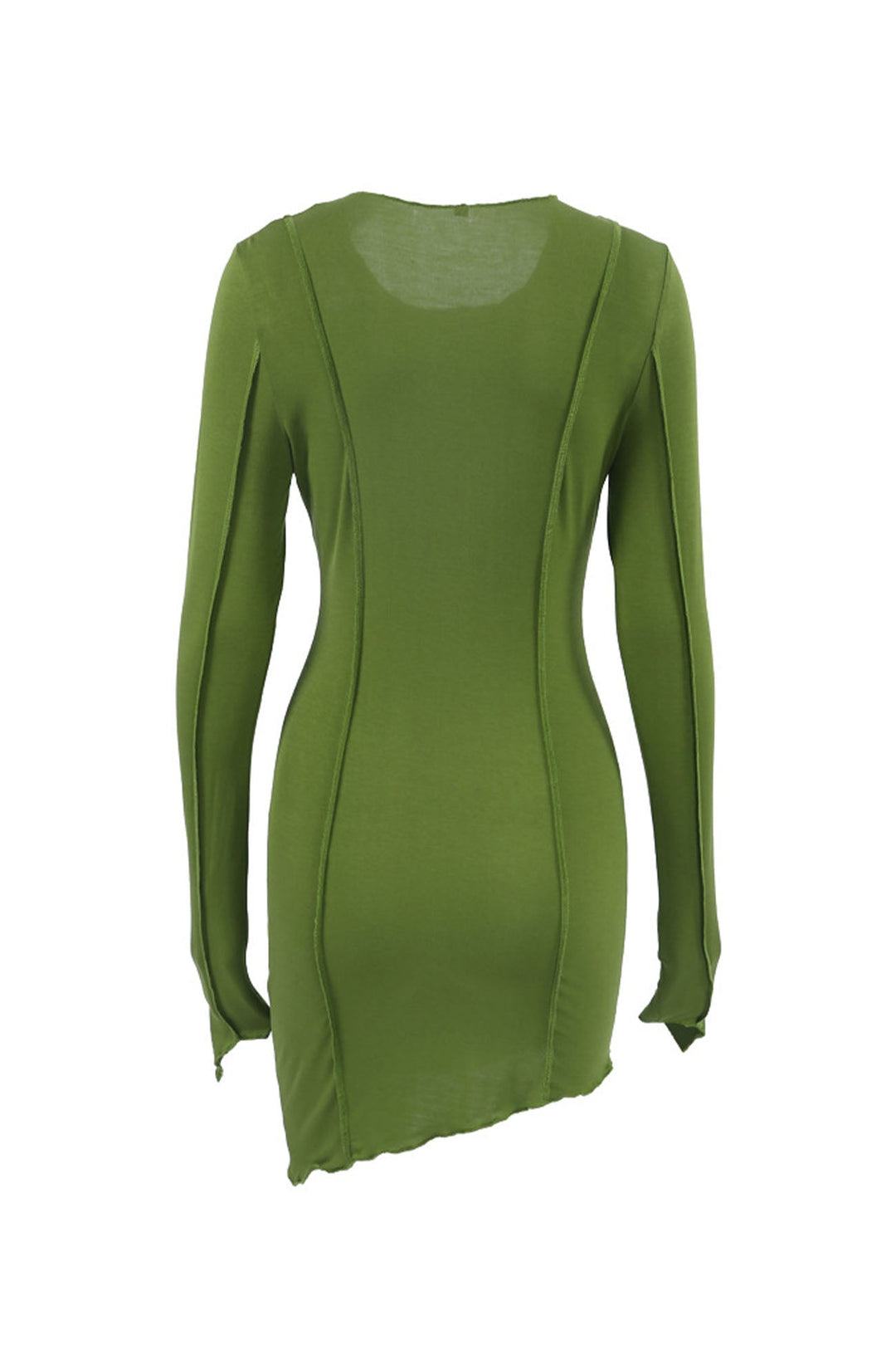 Irregular Shirred Long Sleeve Bodycon Mini Dress Green · M
