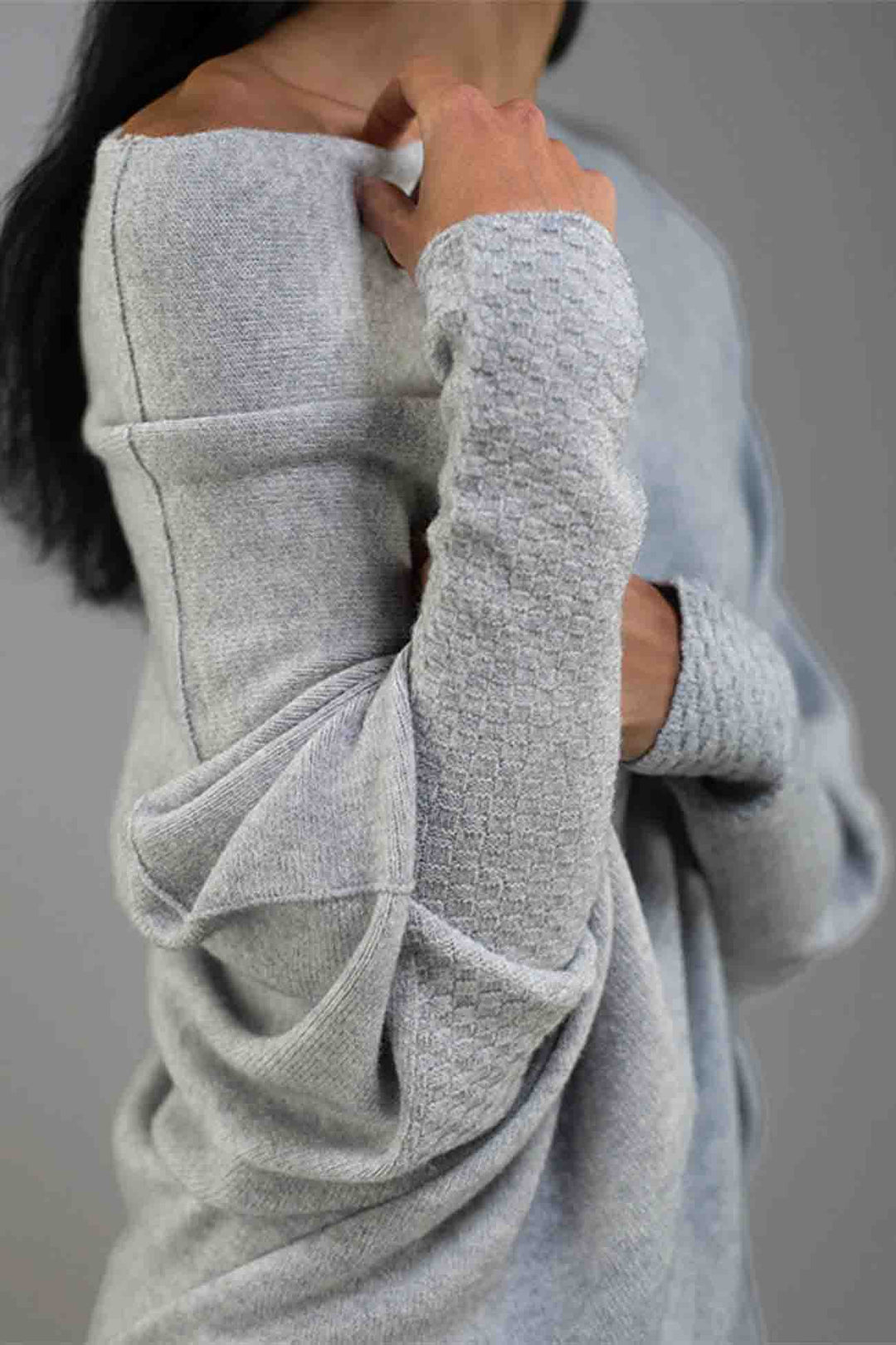 Solid Crew Neck Long Sleeve Top Grey · One Size