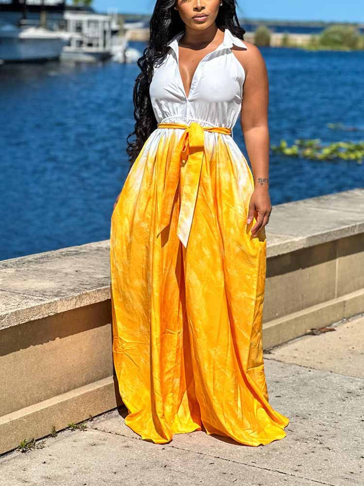 Sleeveless Ombre Jumpsuit Yellow / M