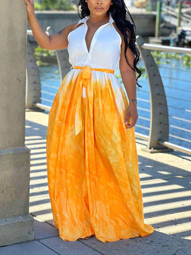 Sleeveless Ombre Jumpsuit Yellow / L