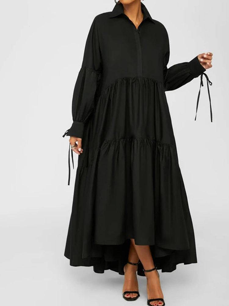 Loose Solid Long Shirt Dress Black / 2XL