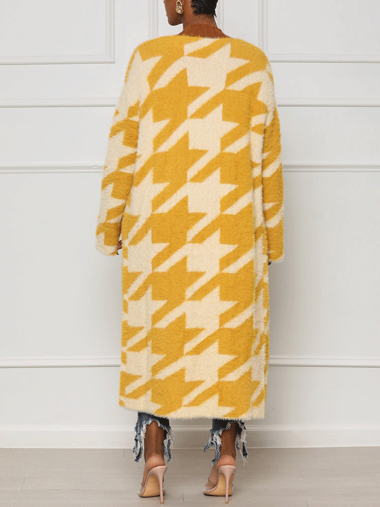 Fur Houndstooth Cardigan Green / XL