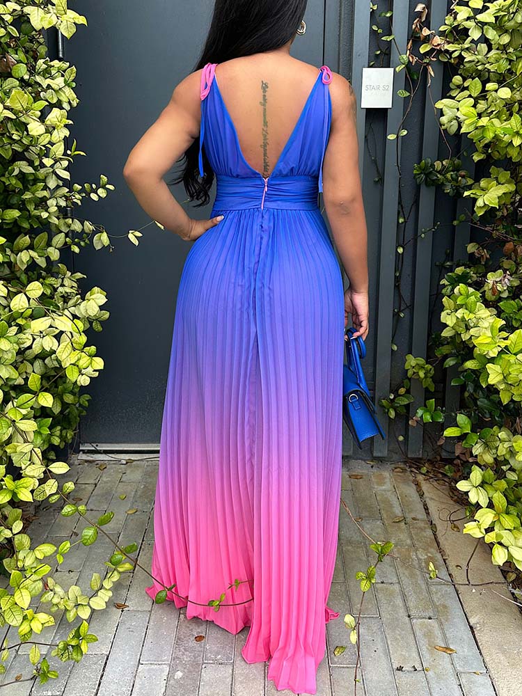 Ombre Pleated Dress Blue / M