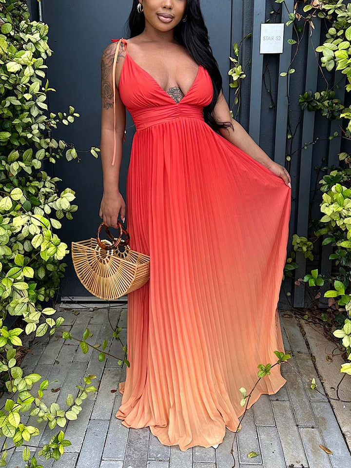 Ombre Pleated Dress Orange / 2XL