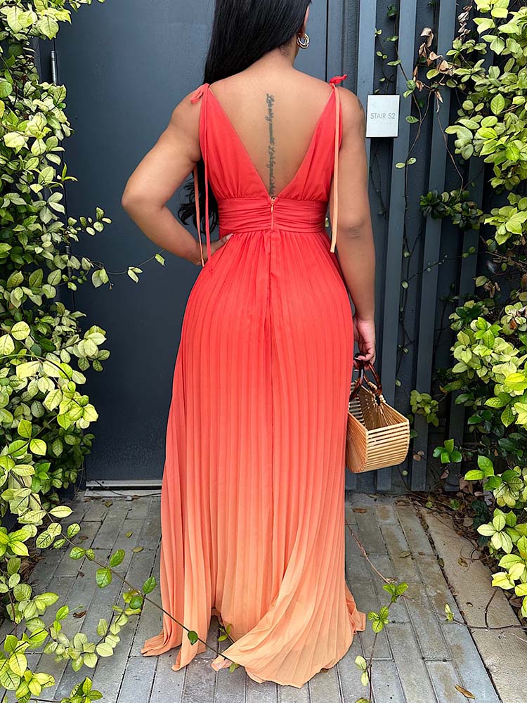 Ombre Pleated Dress Orange / 3XL