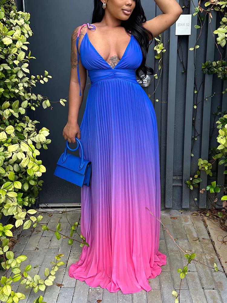 Ombre Pleated Dress Blue / S