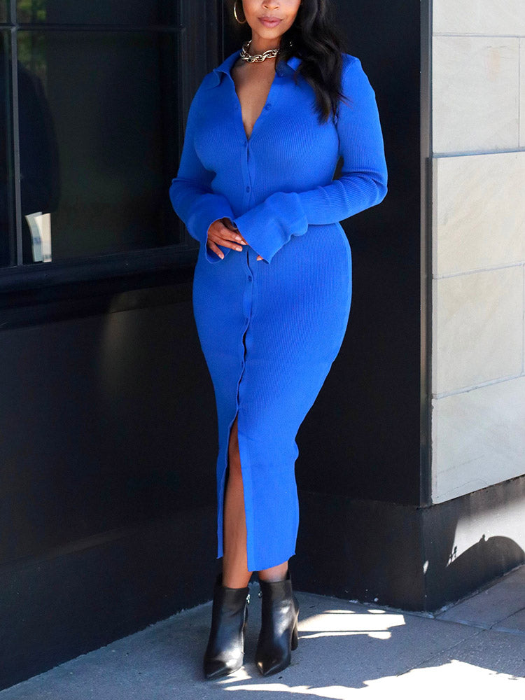 Knit Sweater Dress Blue / M