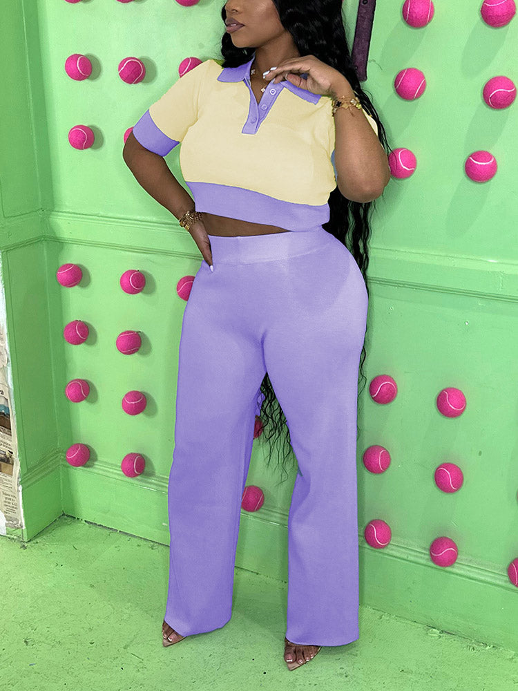Contrast Crop Top & Pants Set Rose / XL