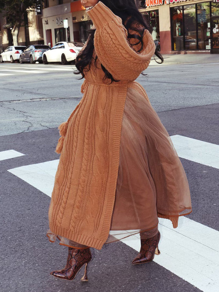 Knit Slit Sweater & Tulle Skirt Set Green / XL