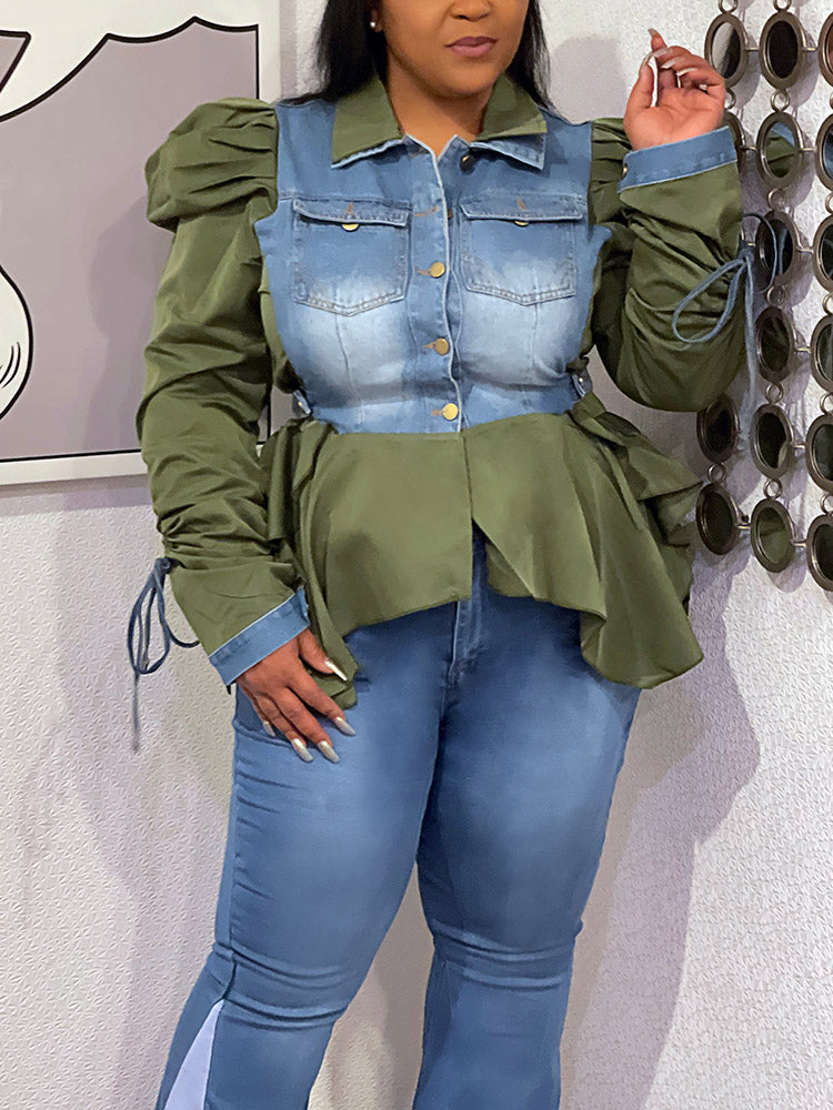 Denim Patchwork Asymmetrical Top Apricot / 2XL