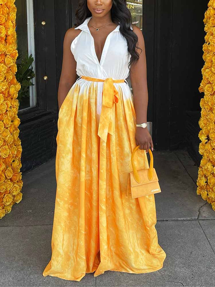 Sleeveless Ombre Jumpsuit Yellow / 2XL