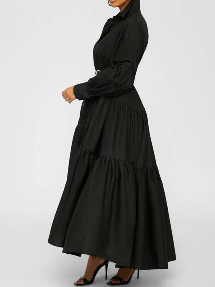 Loose Solid Long Shirt Dress Black / XL