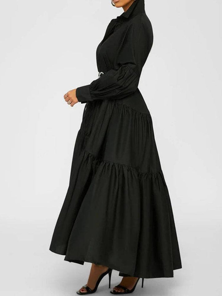 Loose Solid Long Shirt Dress Black / XL
