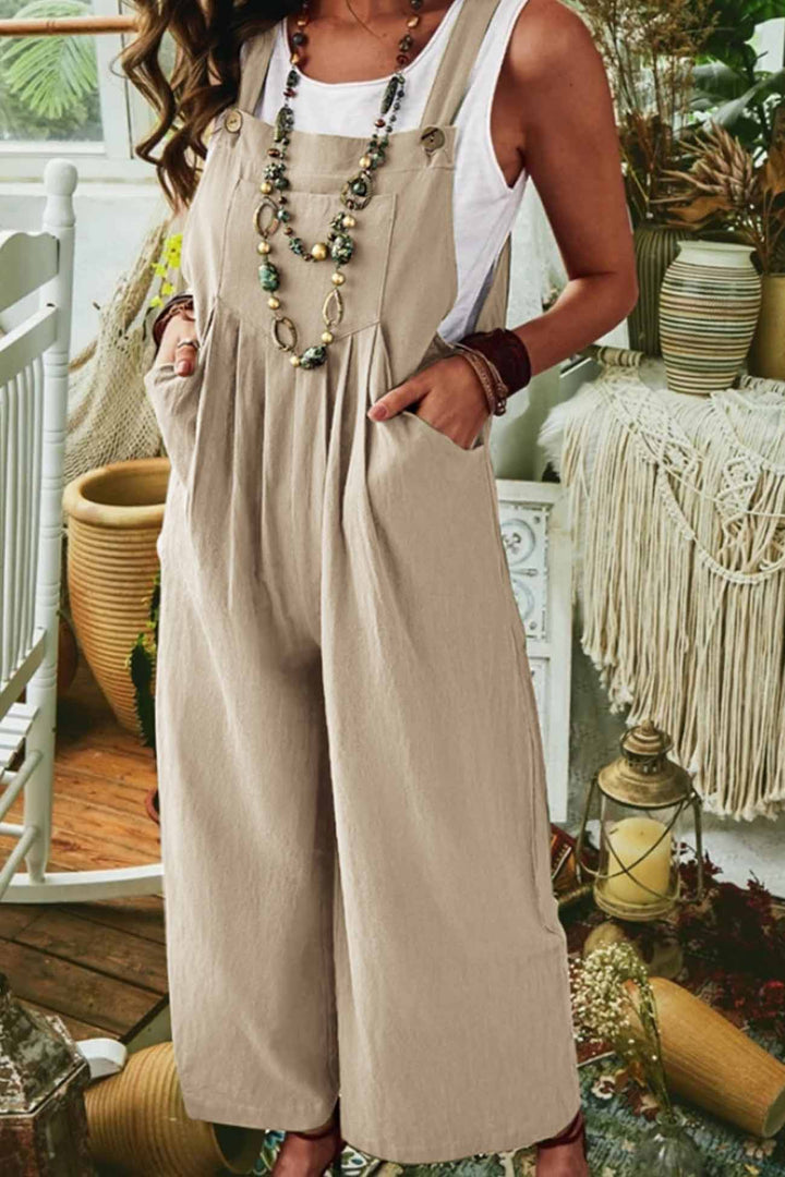 Wide Leg Pocket Sleeveless Jumpsuits Green · 2XL