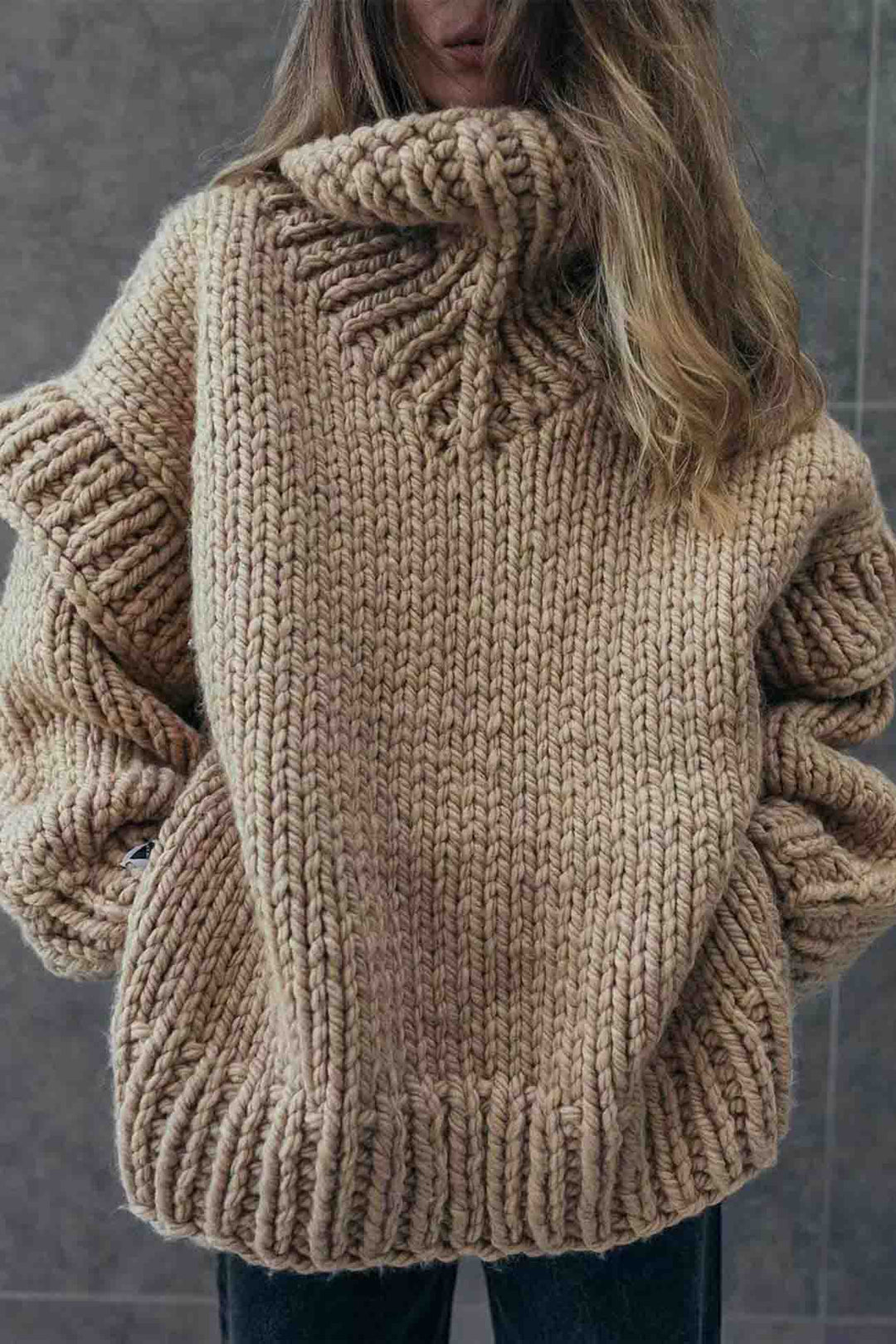 Solid Long Sleeve Cowl Neck Sweater Brown · M