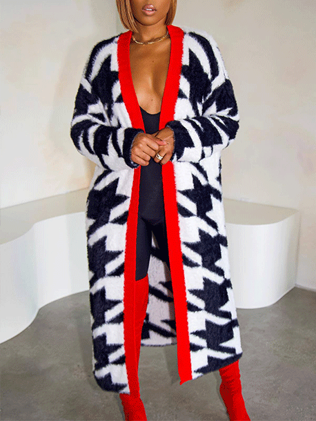Fur Houndstooth Cardigan Black / S