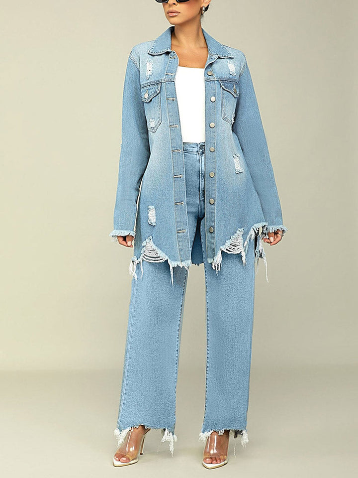 Ripped Denim Jacket Light Blue / 3XL