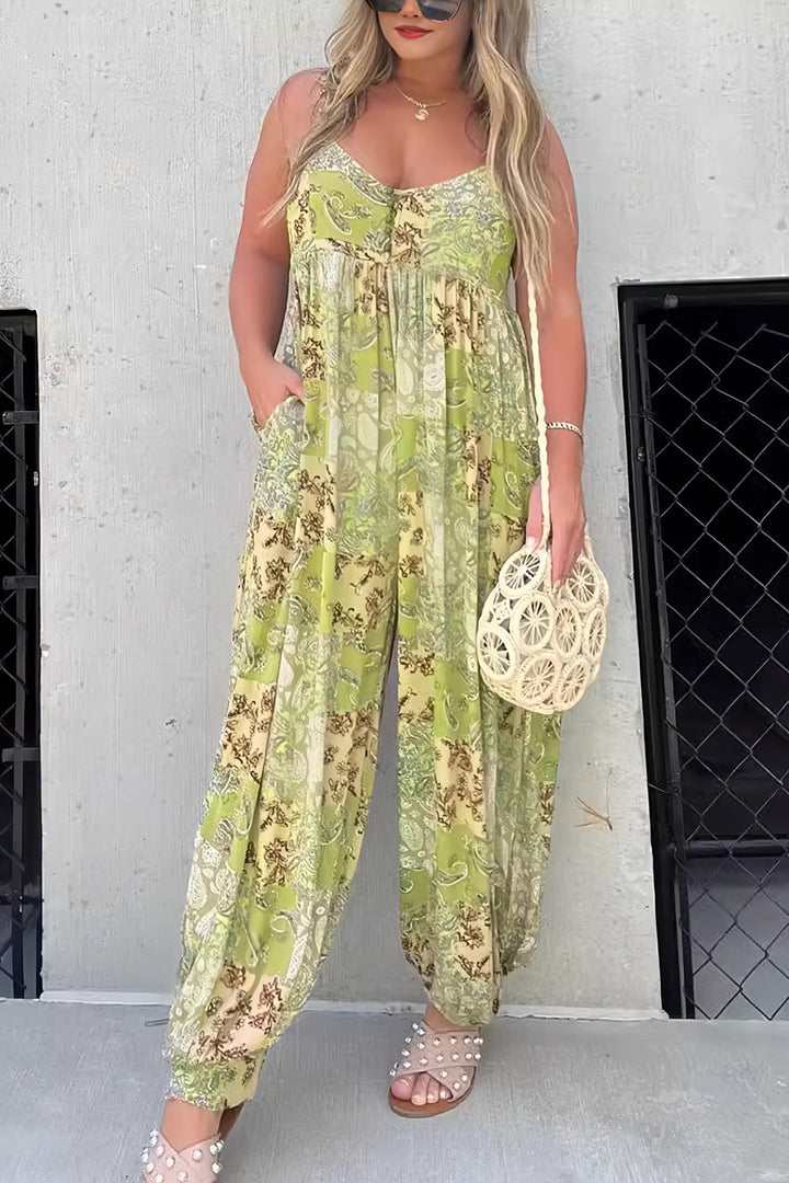 Floral Print Backless Cami Jumpsuits Pink · XL