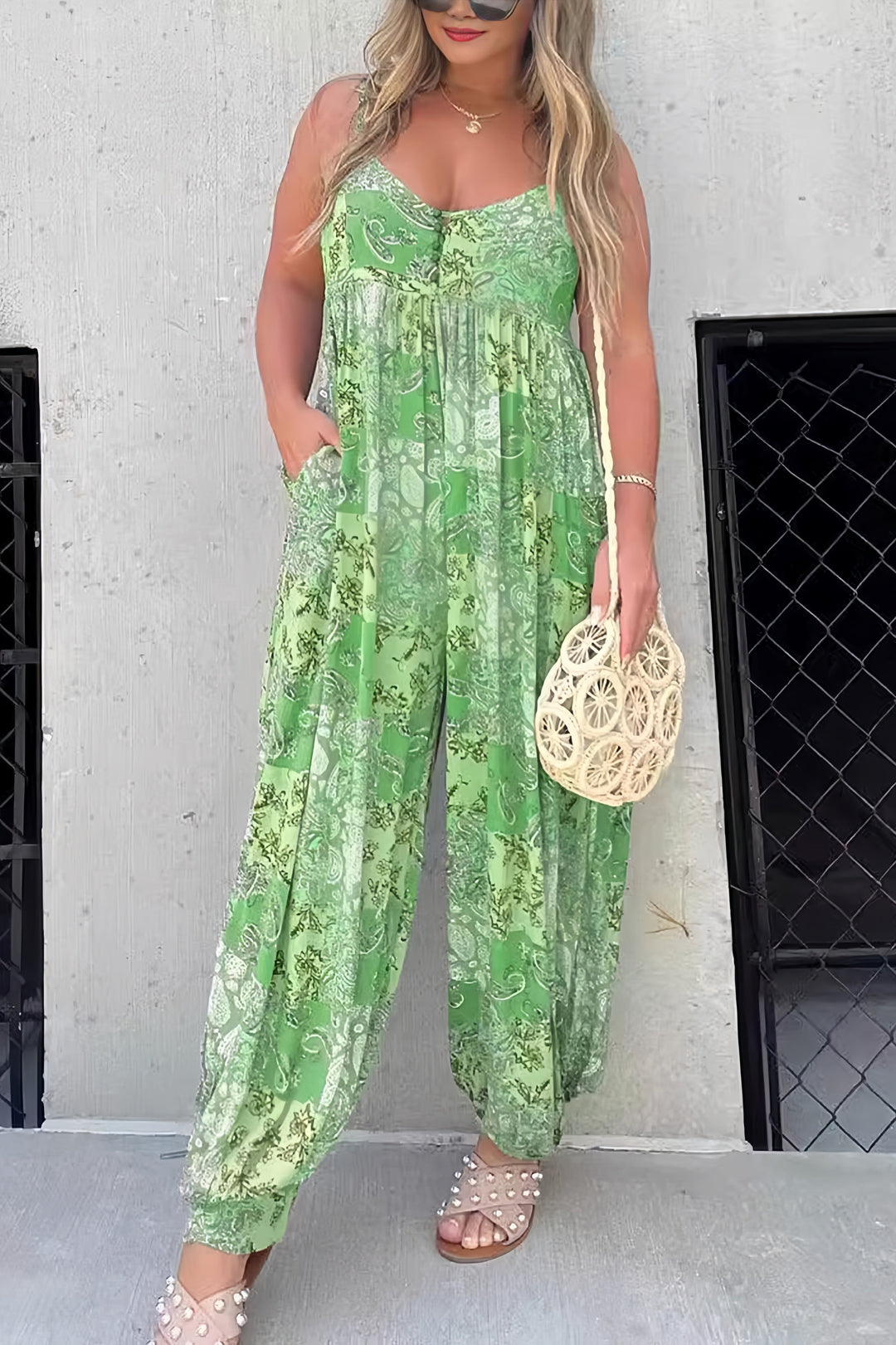 Floral Print Backless Cami Jumpsuits Pink · 2XL