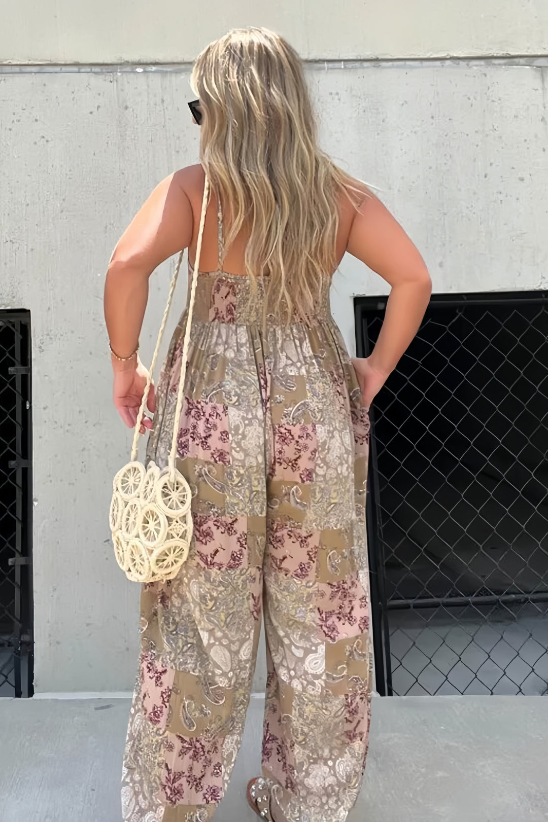 Floral Print Backless Cami Jumpsuits Pink · L