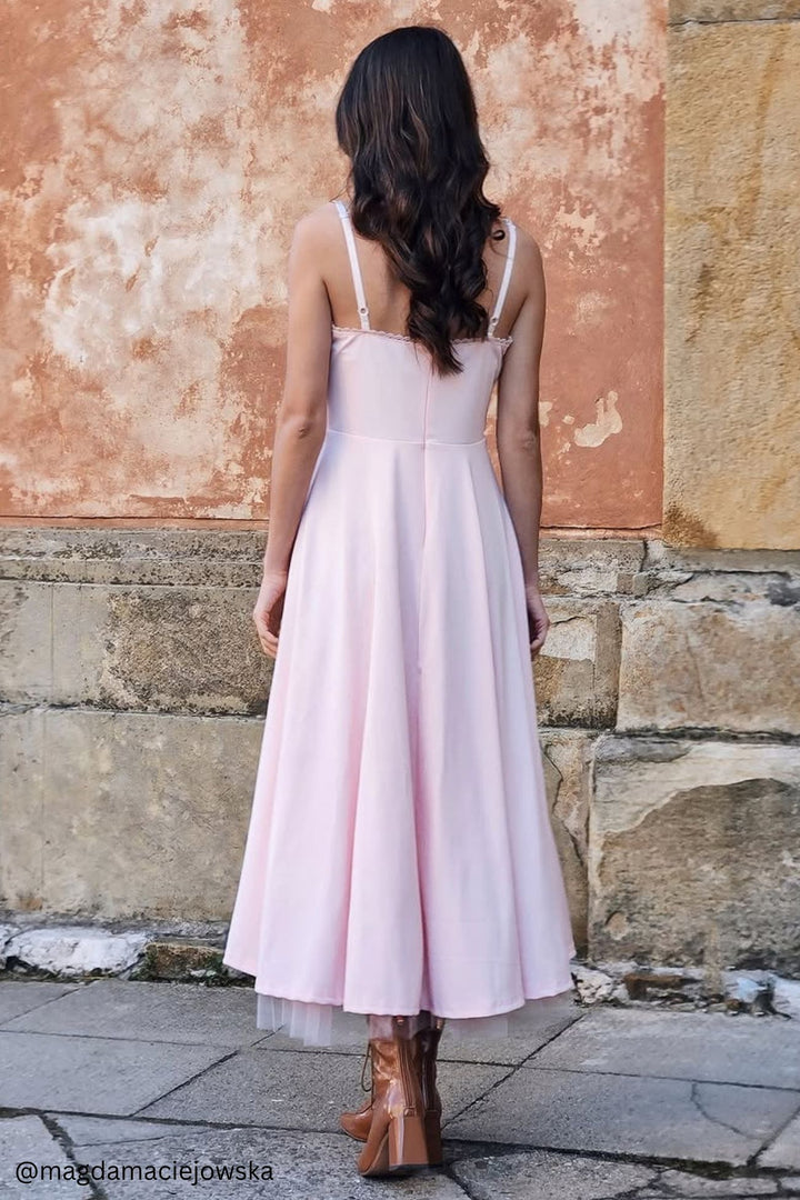 Lacework Mesh Patchwork Cami Dress Pink · S