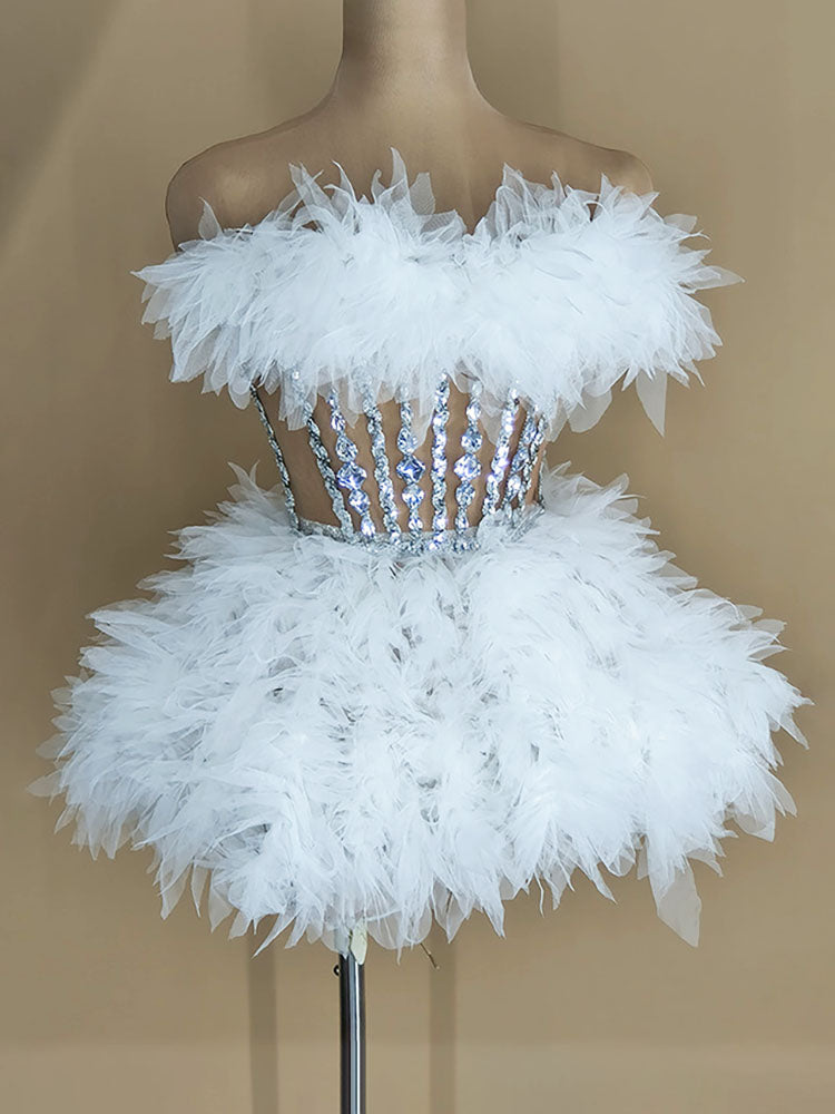 Gorgeous Rhinestone Tulle Party Dress Set Green / S