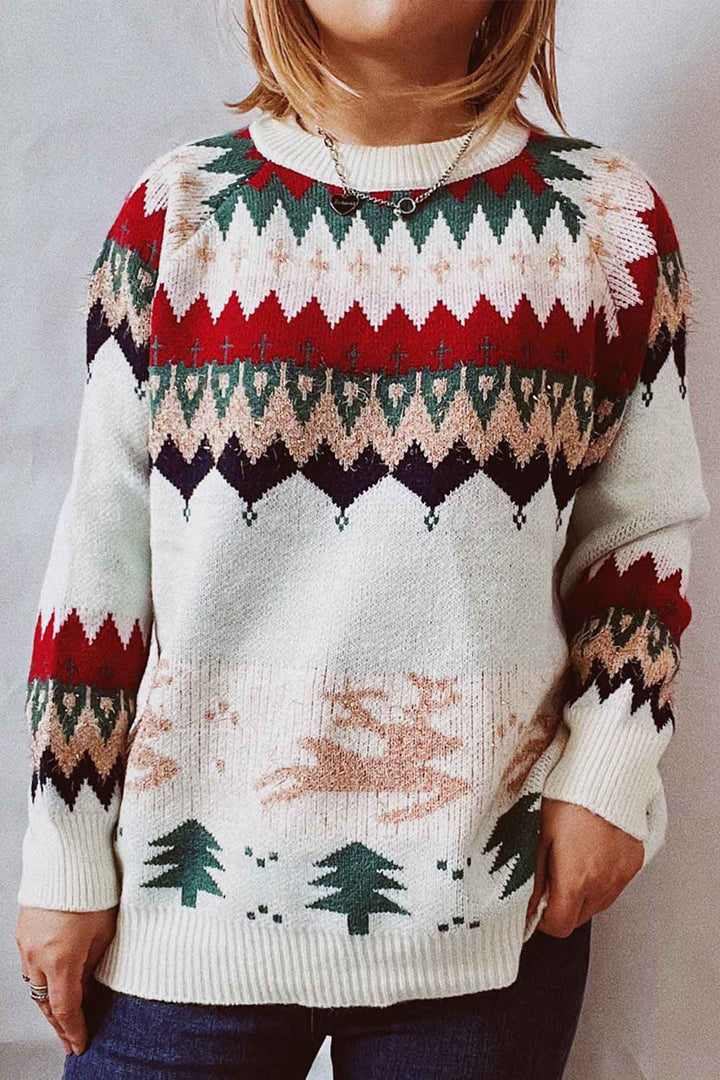 Drop Shoulder Crew Neck Long Sleeve Sweater Red · XL