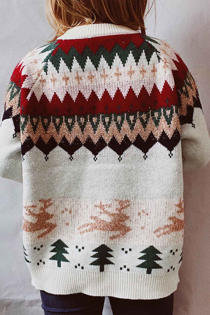 Drop Shoulder Crew Neck Long Sleeve Sweater Off-White · M